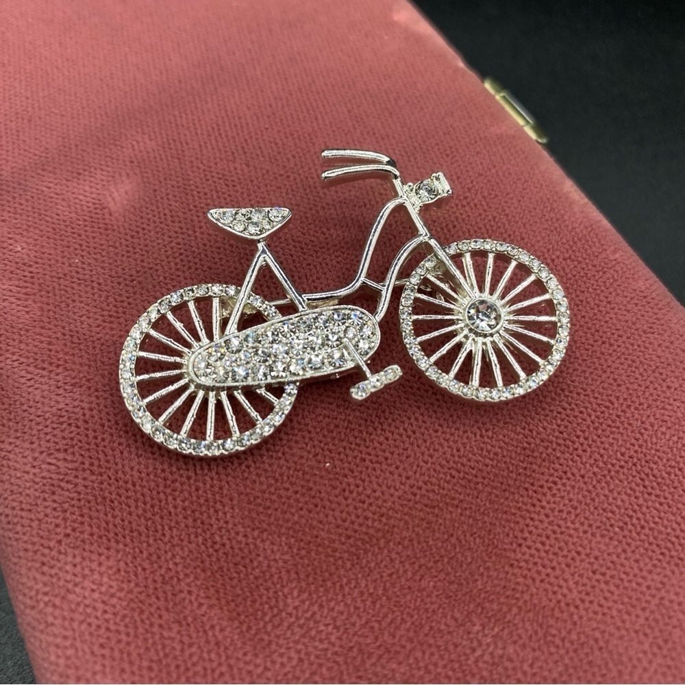 Pave Crystal Rhinestone Silver Tone Dutch Amsterdam Bicycle Pin - Picture 2 of 11